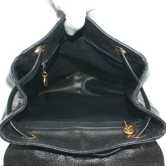 CHANEL Caviar Leather Turnlock Chain Backpack Bag Black main image 10